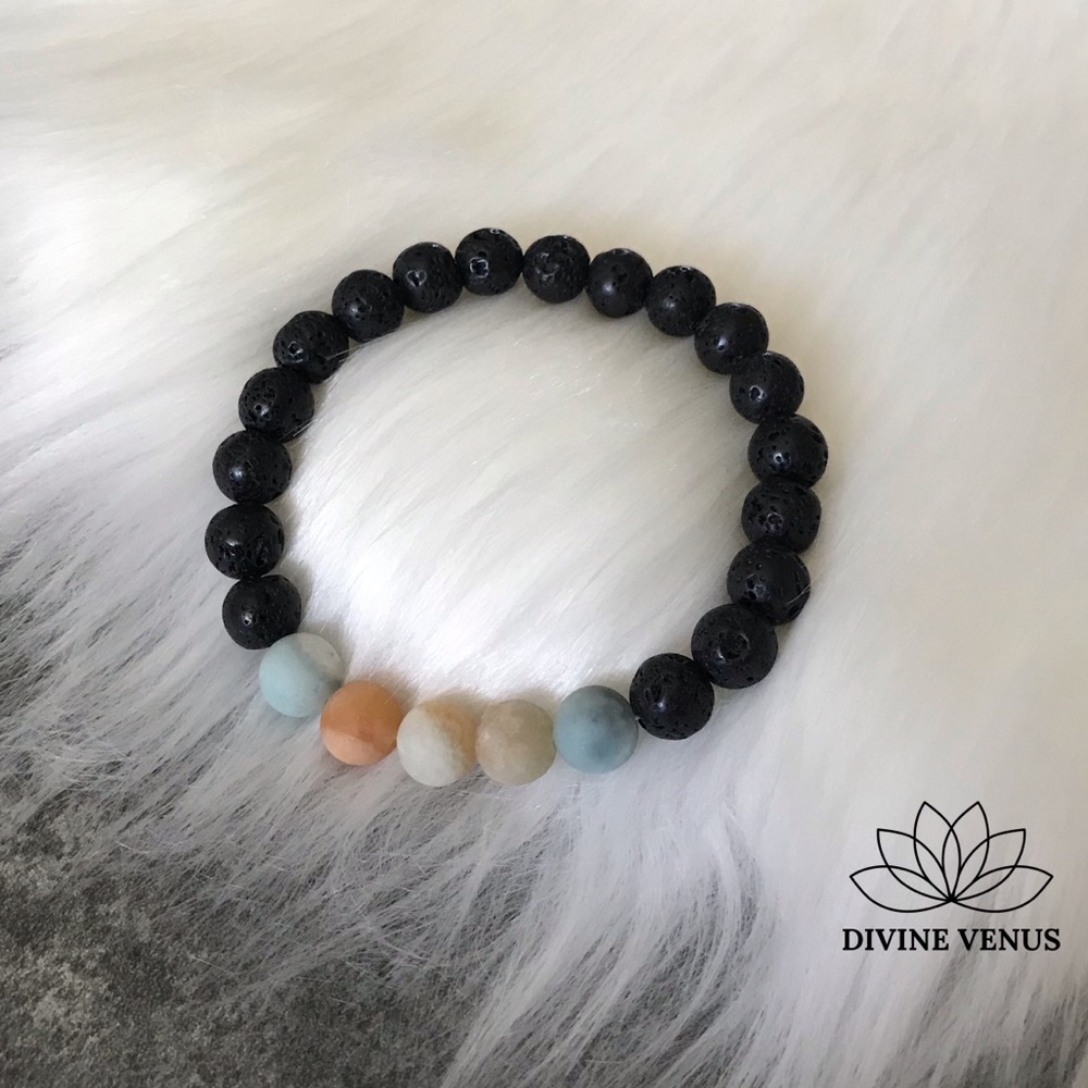 Amazonite x Lava Stone Beads Stretch Bracelet - Picture 2 of 10